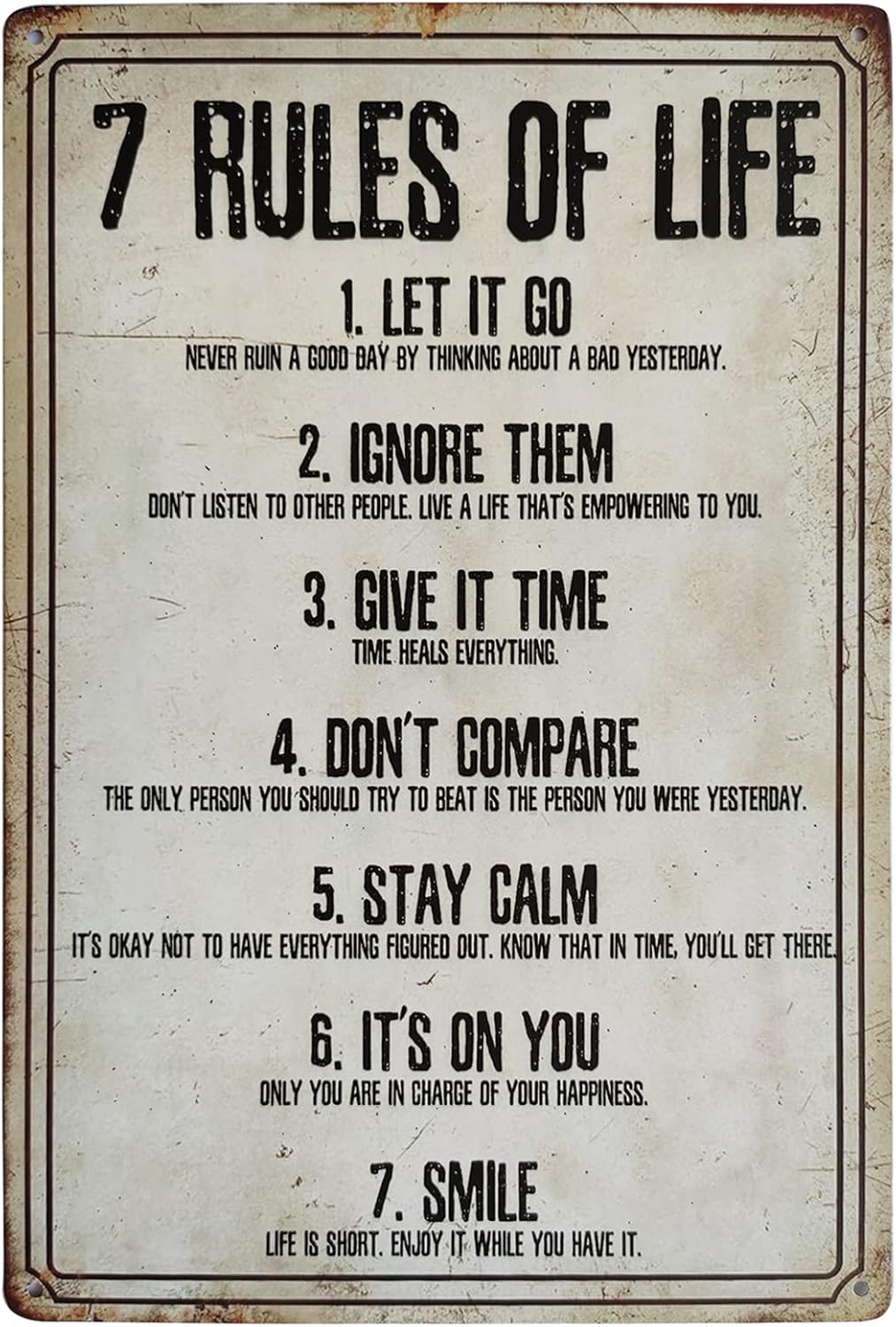 Home Bathroom Quotes - 7 Rules of Life Vintage Metal