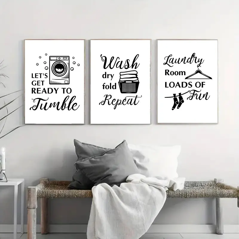 Home Bathroom Quotes - (No frame)Simple Black White Laundry Room