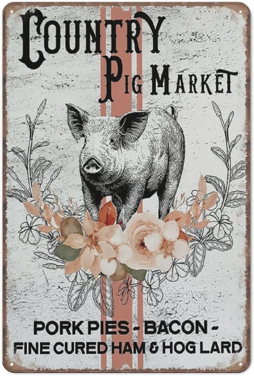 Home Kitchen Bathroom Marketing - Country Pig Market Sign Decorative Funny