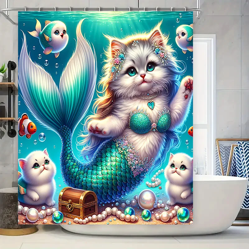 Shower Curtain Mermaid Cat Fis - Home Decor Bathroom Ideas review and price