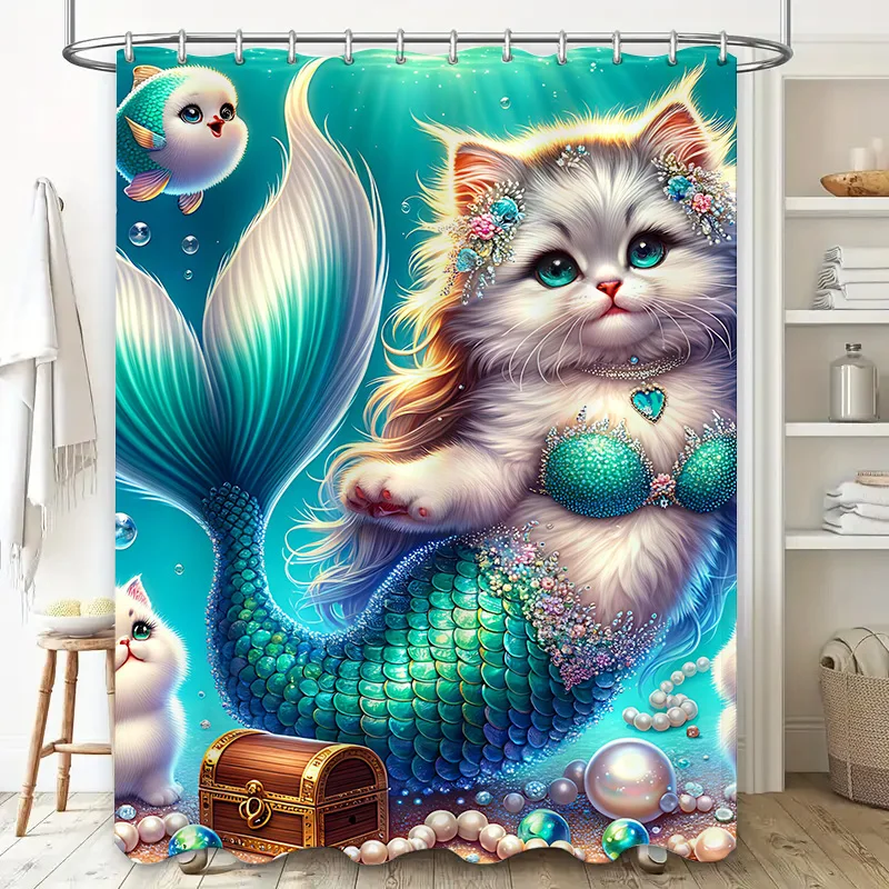 Shower Curtain Mermaid Cat Fis - Home Decor Bathroom Ideas review and price