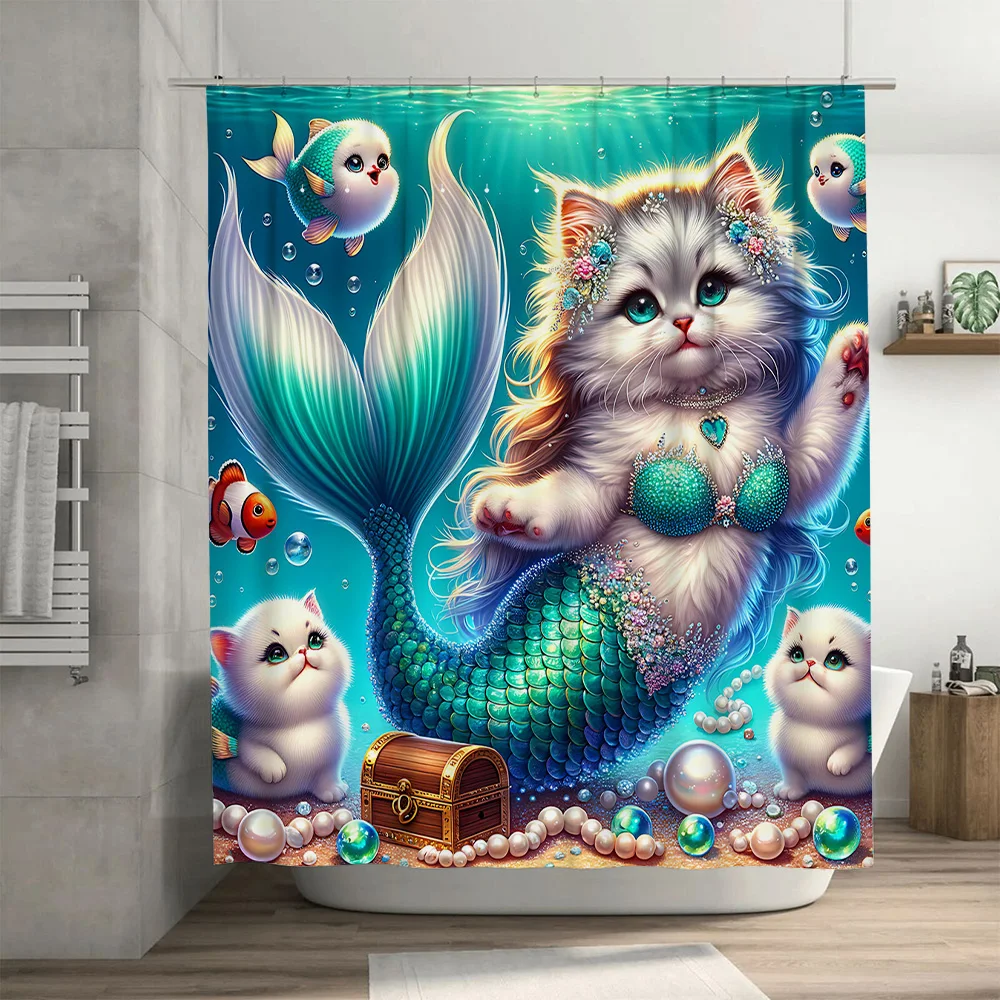 Shower Curtain Mermaid Cat Fis - Home Decor Bathroom Ideas review and price