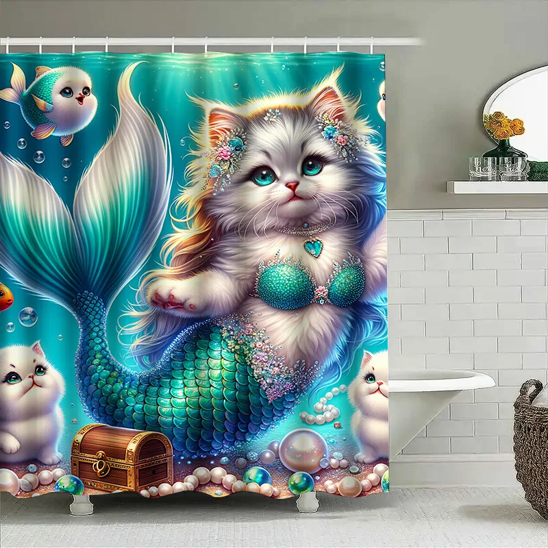 Shower Curtain Mermaid Cat Fis - Home Decor Bathroom Ideas review and price